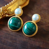 Green Malachite Pearl Stud Earrings Green Malachite Pearl Stud Earrings