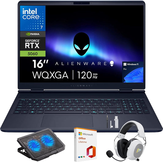 Alienware 16 Aurora Laptop 16" WQXGA 120Hz Gaming Laptop, Intel Core i7-240H Series, NVIDIA GeForce RTX 5060, 32GB DDR5 RAM, 1TB SSD, Wi-Fi 7, Windows 11 Pro, Lifetime Microsoft Office, Blue