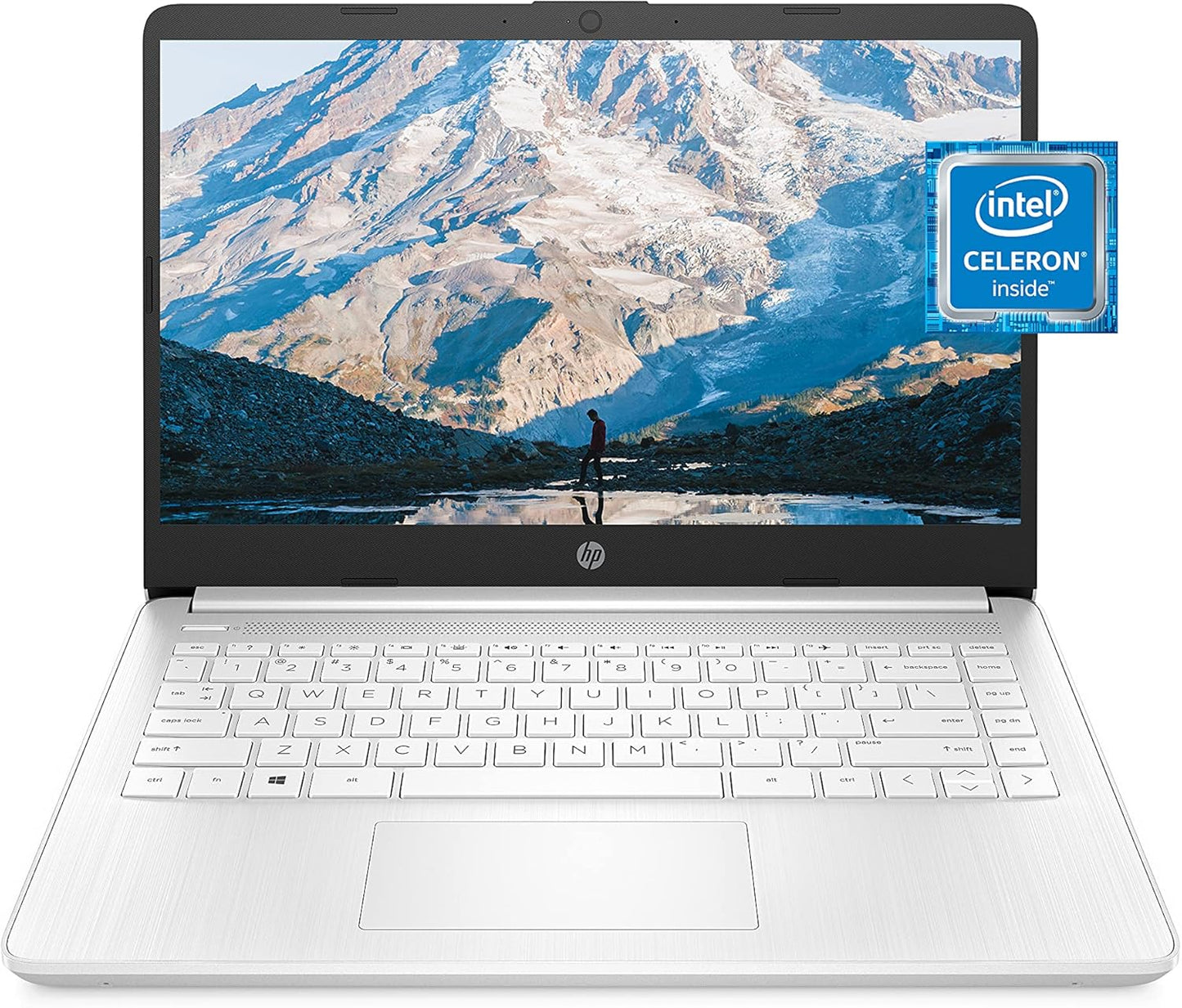 HP 14" HD Laptop, Intel Celeron N4020, 4GB RAM, 64GB Storage, Micro-Edge Display, Windows 11 Home, Thin & Portable Design, 4K Graphics, 1-Year Microsoft 365, Snowflake White